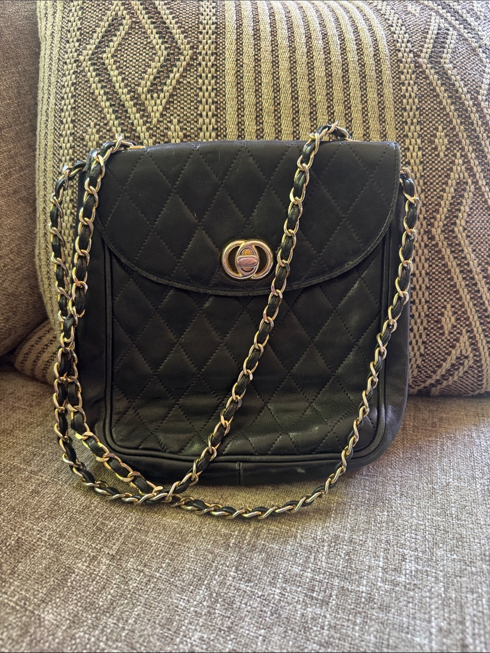 Black Cole Haan Quilted Leather Chain-Strap Shoulder Bag